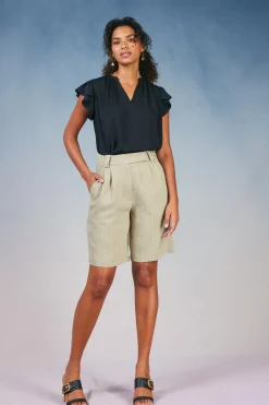 Current Air Shorts-Striped Knee Length Shorts KHAKISTRIPE