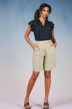 Current Air Shorts-Striped Knee Length Shorts KHAKISTRIPE