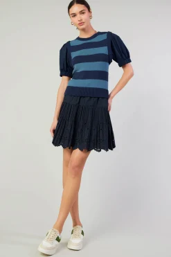 Current Air Knitwear | Short Sleeve Tops-Striped Sweater Top NAVY