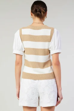 Current Air Knitwear | Short Sleeve Tops-Striped Sweater Top TAUPE