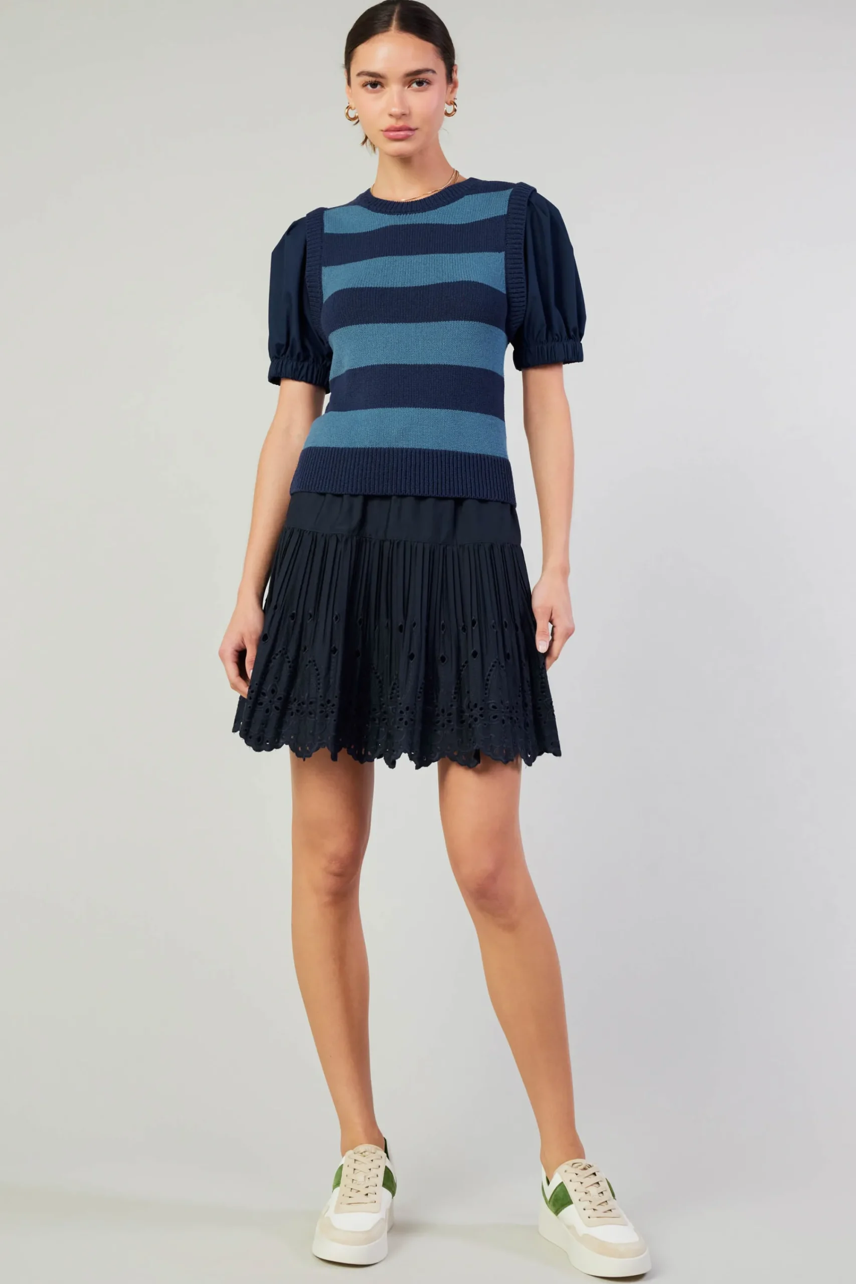 Current Air Knitwear | Short Sleeve Tops-Striped Sweater Top NAVY