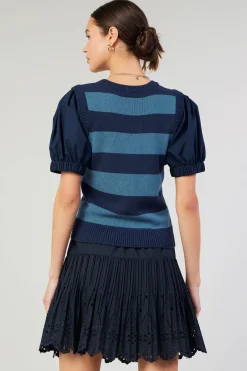Current Air Knitwear | Short Sleeve Tops-Striped Sweater Top NAVY