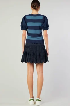 Current Air Knitwear | Short Sleeve Tops-Striped Sweater Top NAVY