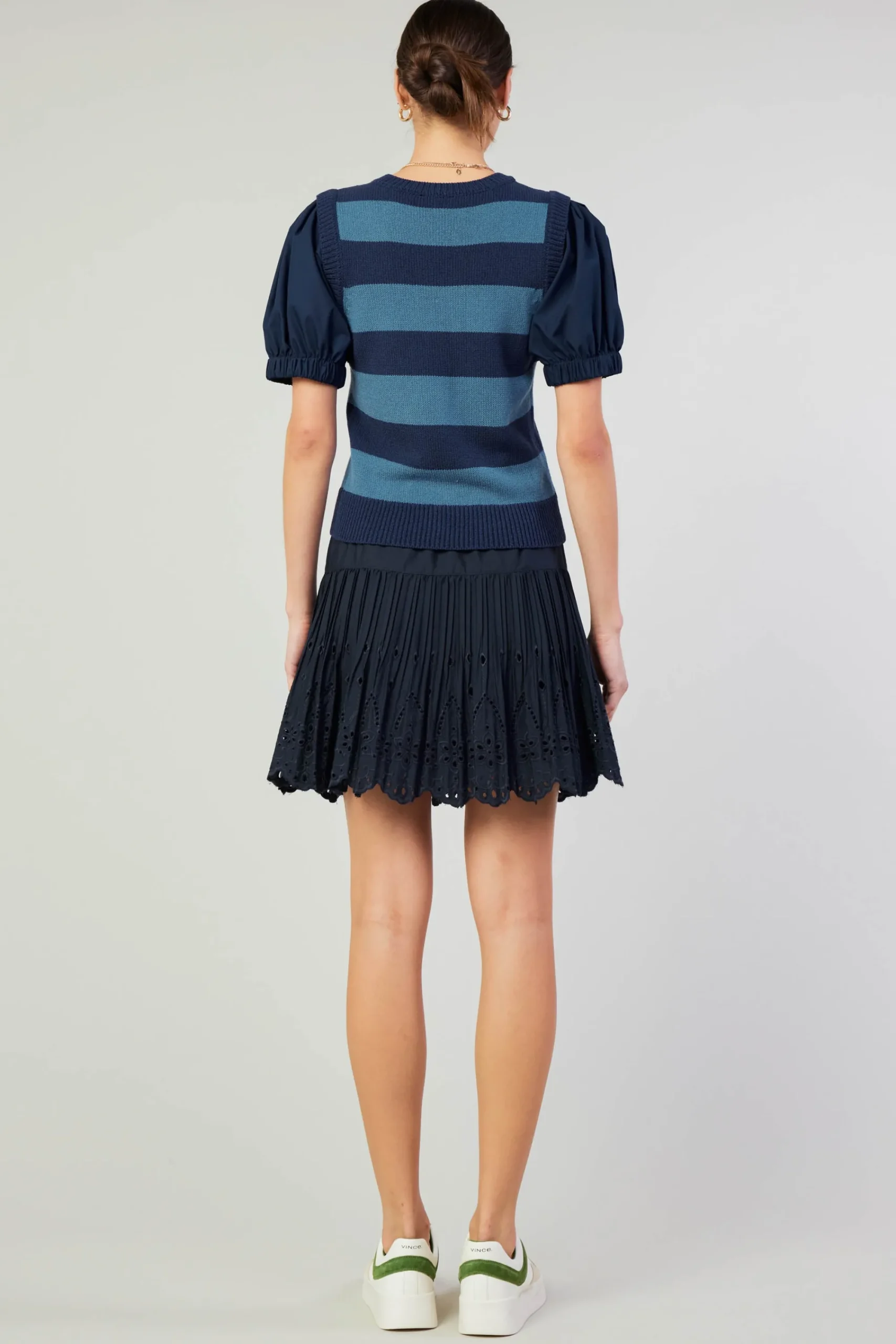 Current Air Knitwear | Short Sleeve Tops-Striped Sweater Top NAVY