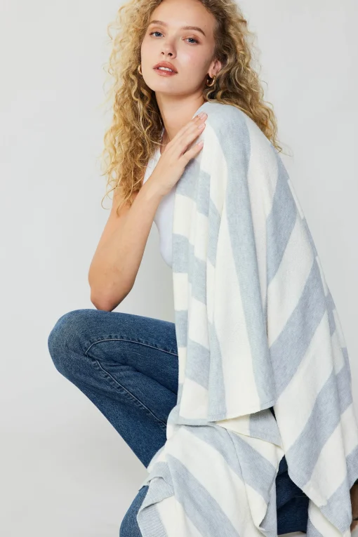 Current Air Accessories-Striped Textured Throw Blanket IVORY