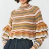 Current Air Sweaters-Striped Tiered Sleeve Sweater MUSTARDMLT