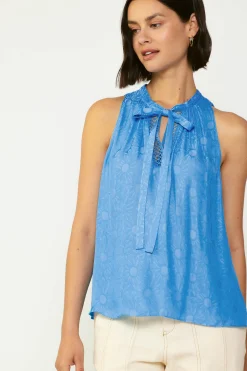 Current Air Sleeveless Tops-Sunburst Halter Top LIGHTCOBALT