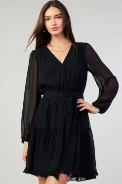 Current Air Mini Dresses-Surplice Mini Dress BLACK