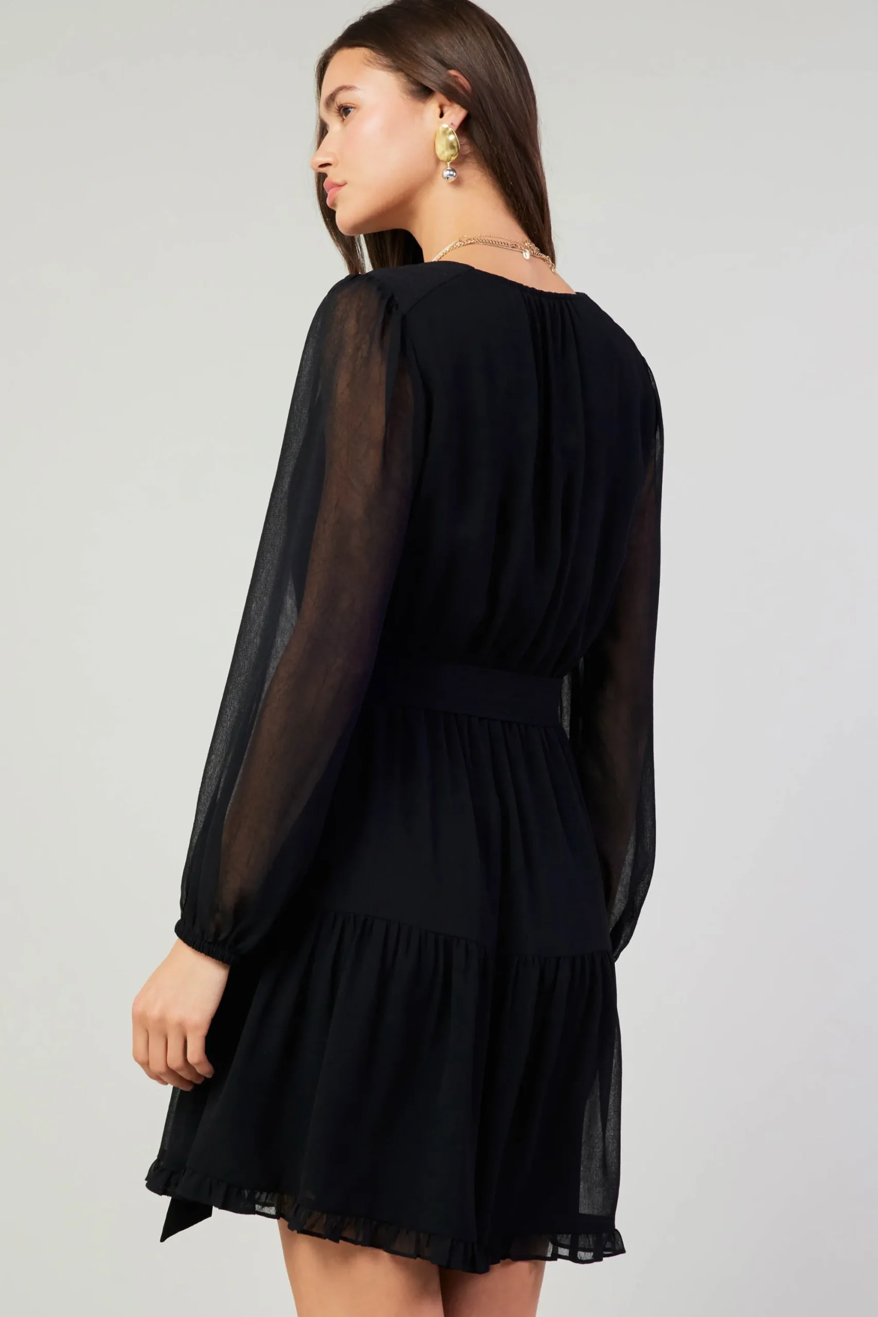 Current Air Mini Dresses-Surplice Mini Dress BLACK