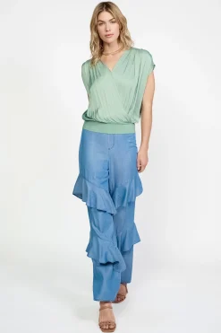 Current Air Sleeveless Tops | Short Sleeve Tops-Surplice Sleeveless Blouse SAGE