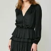 Current Air Mini Dresses-Surplice Tiered Mini Dress BLACK
