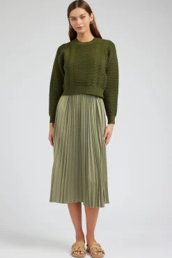 Current Air Knitwear-Sweater & Pleated Dress Set OLIVE