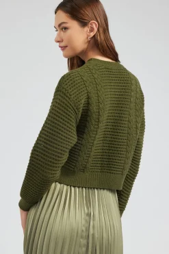 Current Air Knitwear-Sweater & Pleated Dress Set OLIVE