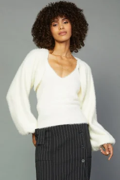 Current Air Knitwear | Coats & Jackets-Sweater Shrug Cami Set CREAM