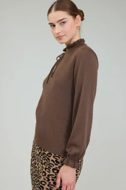 Current Air Knitwear | Long Sleeve Tops-Sweater Style Blouse BROWN