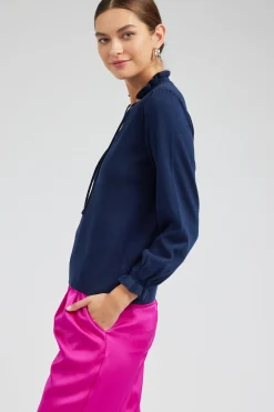 Current Air Knitwear | Long Sleeve Tops-Sweater Style Blouse NAVY