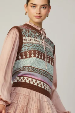 Current Air Long Sleeve Tops | Sweaters-Sweater Vest Blouse FADEDBLUSHMLT