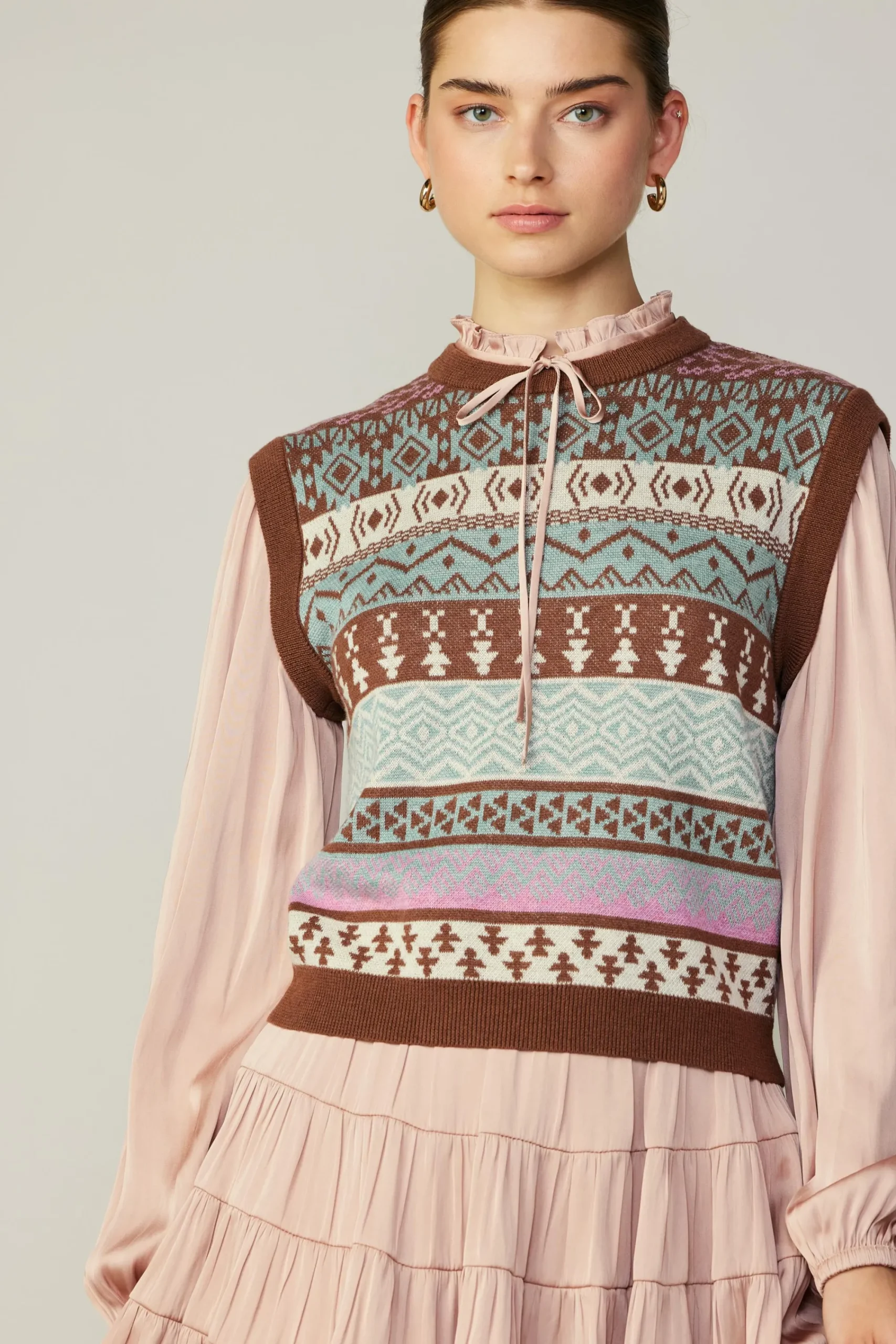 Current Air Long Sleeve Tops | Sweaters-Sweater Vest Blouse FADEDBLUSHMLT