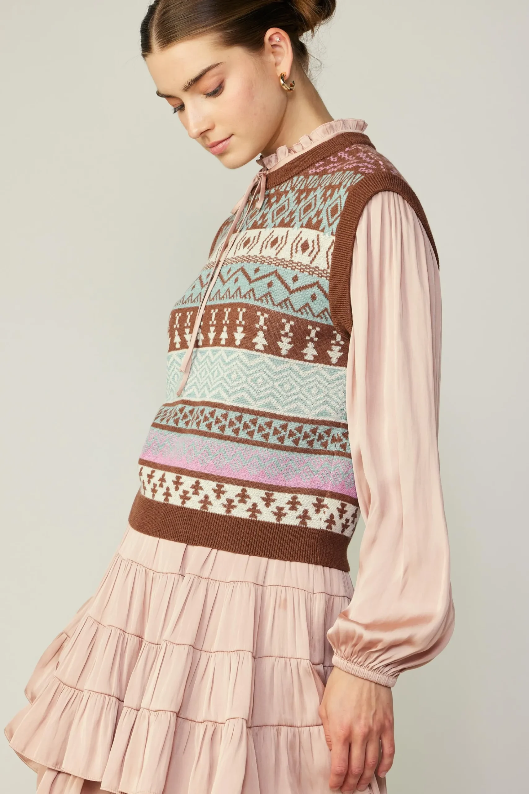 Current Air Long Sleeve Tops | Sweaters-Sweater Vest Blouse FADEDBLUSHMLT