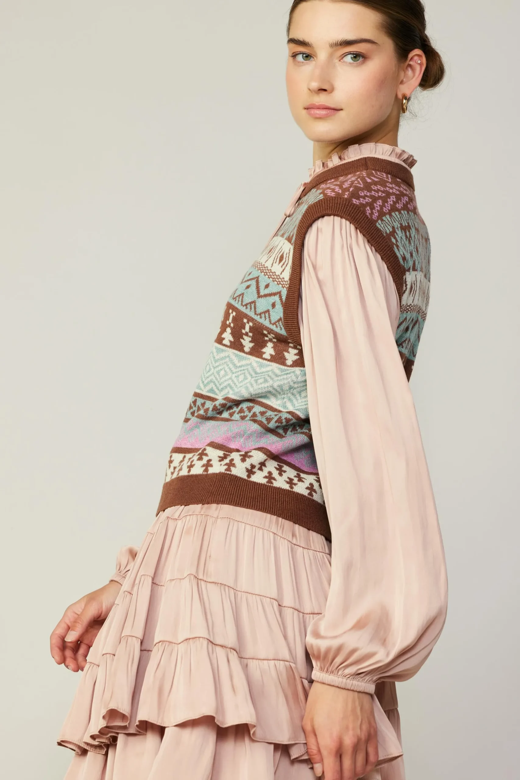 Current Air Long Sleeve Tops | Sweaters-Sweater Vest Blouse FADEDBLUSHMLT