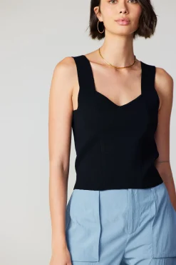 Current Air Sleeveless Tops | Sweaters-Sweetheart Knit Tank Top BLACK