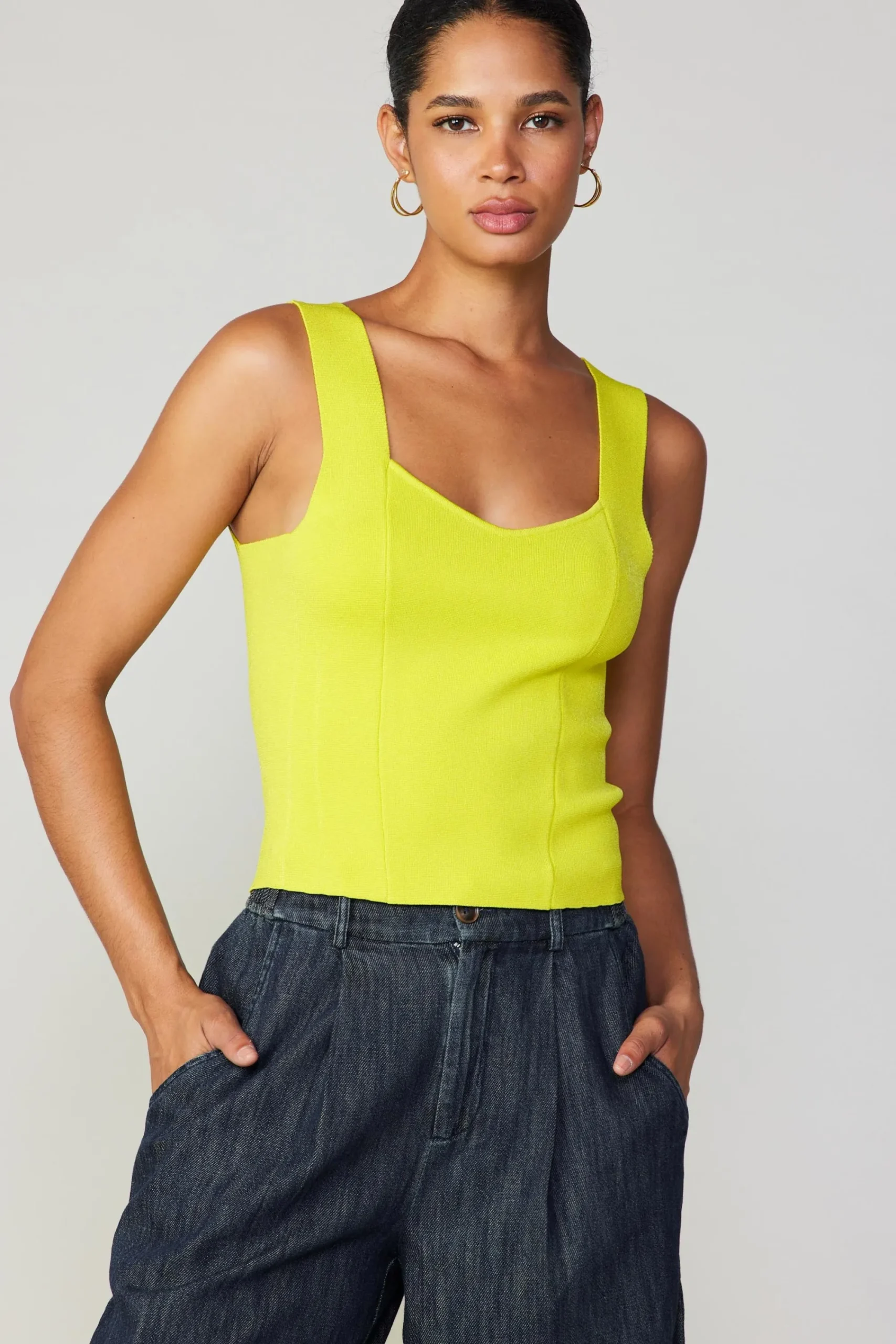 Current Air Knitwear | Sleeveless Tops-Sweetheart Knit Tank Top LEMON