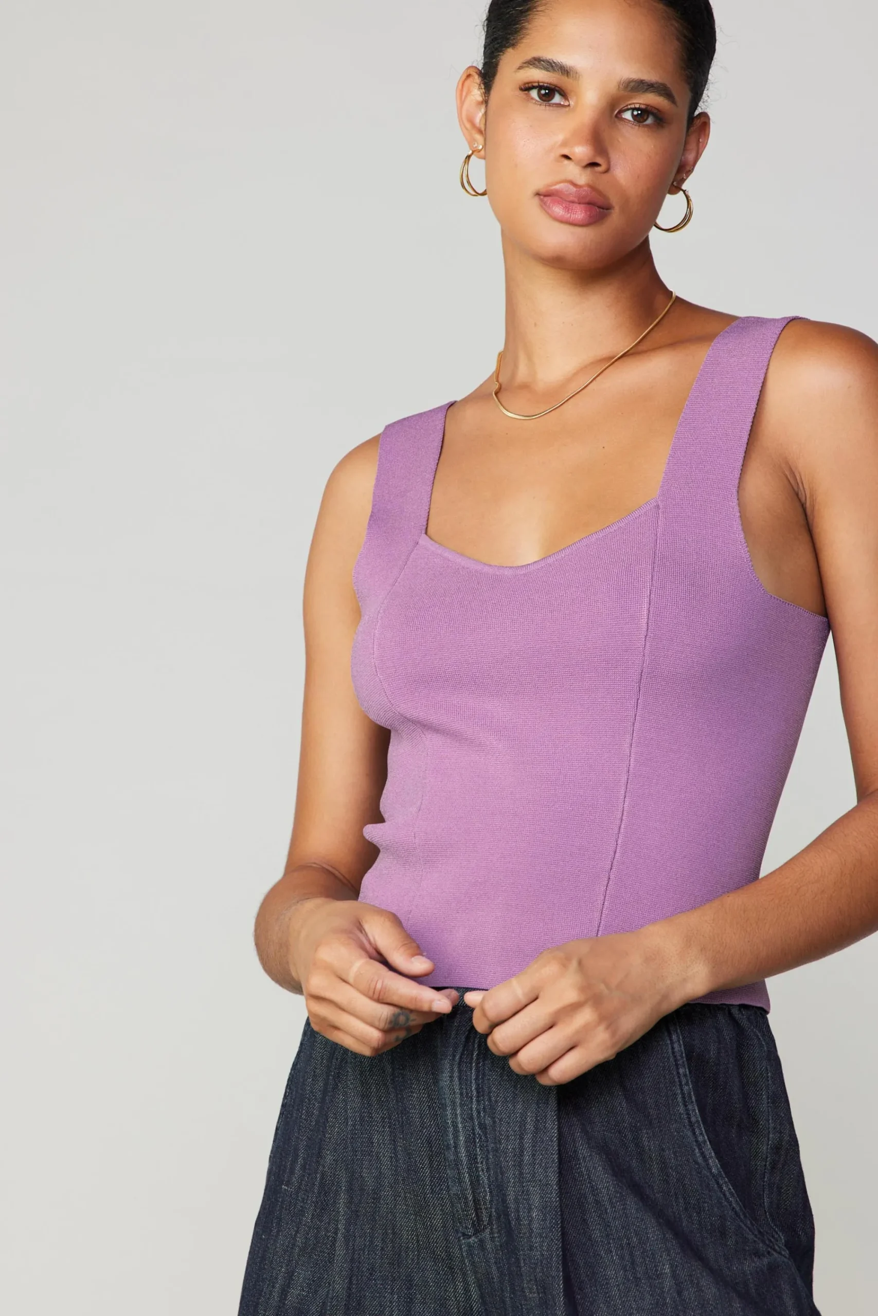 Current Air Knitwear | Sleeveless Tops-Sweetheart Knit Tank Top LILAC