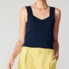 Current Air Knitwear | Sleeveless Tops-Sweetheart Knit Tank Top NAVY