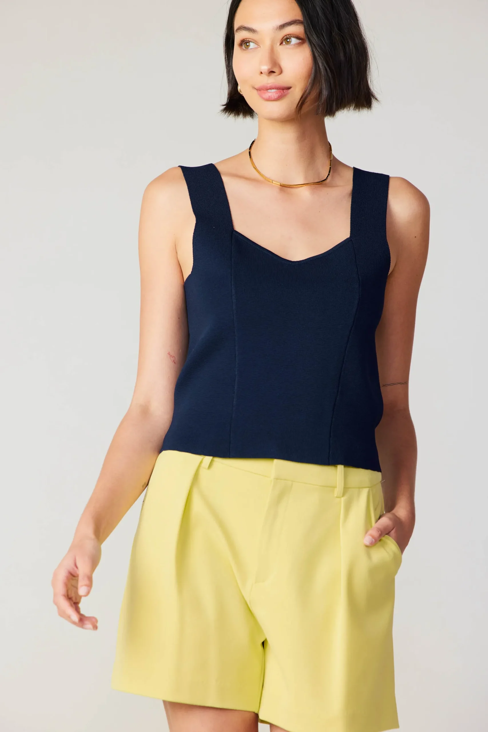 Current Air Knitwear | Sleeveless Tops-Sweetheart Knit Tank Top NAVY