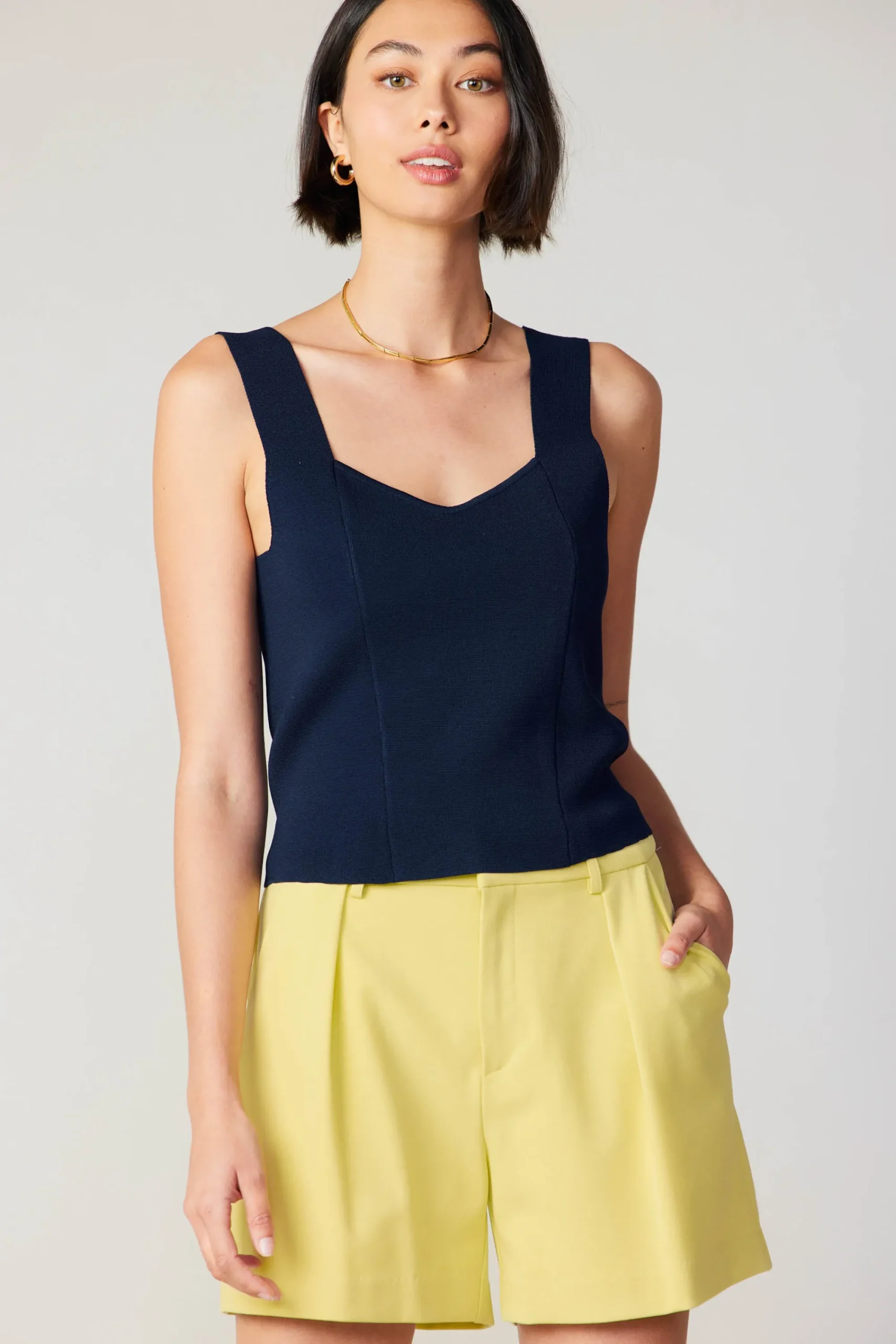 Current Air Knitwear | Sleeveless Tops-Sweetheart Knit Tank Top NAVY