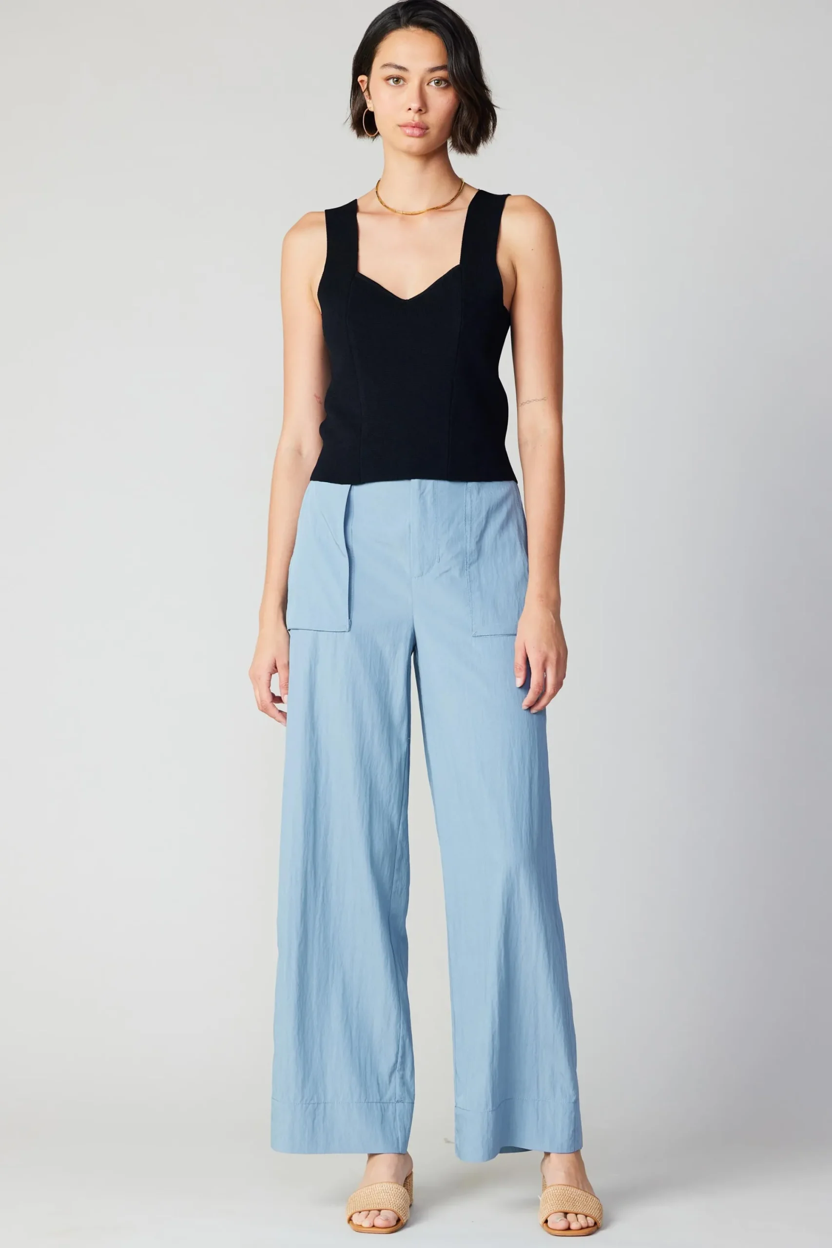 Current Air Sleeveless Tops | Sweaters-Sweetheart Knit Tank Top BLACK