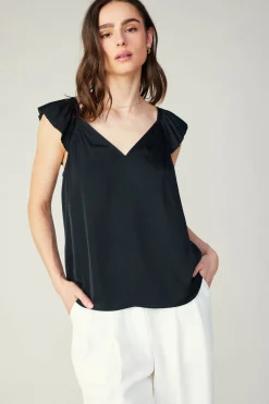 Current Air Sleeveless Tops-Sweetheart Neck Tank Top BLACK