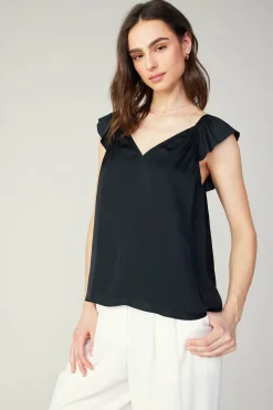 Current Air Sleeveless Tops-Sweetheart Neck Tank Top BLACK