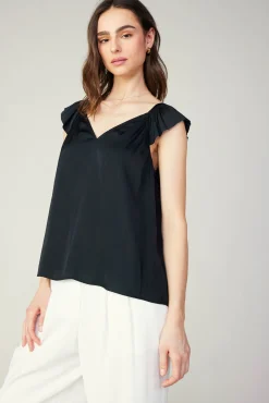 Current Air Sleeveless Tops-Sweetheart Neck Tank Top BLACK