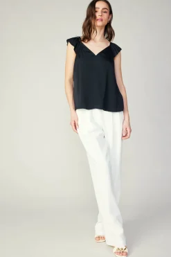 Current Air Sleeveless Tops-Sweetheart Neck Tank Top BLACK