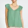 Current Air Sleeveless Tops-Sweetheart Ruffled Top SAGEGREEN