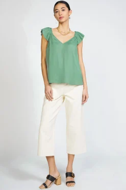 Current Air Sleeveless Tops-Sweetheart Ruffled Top SAGEGREEN
