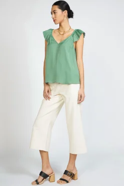 Current Air Sleeveless Tops-Sweetheart Ruffled Top SAGEGREEN