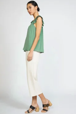 Current Air Sleeveless Tops-Sweetheart Ruffled Top SAGEGREEN