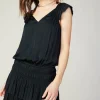 Current Air Mini Dresses-Sweetheart Smocked Mini Dress BLACK
