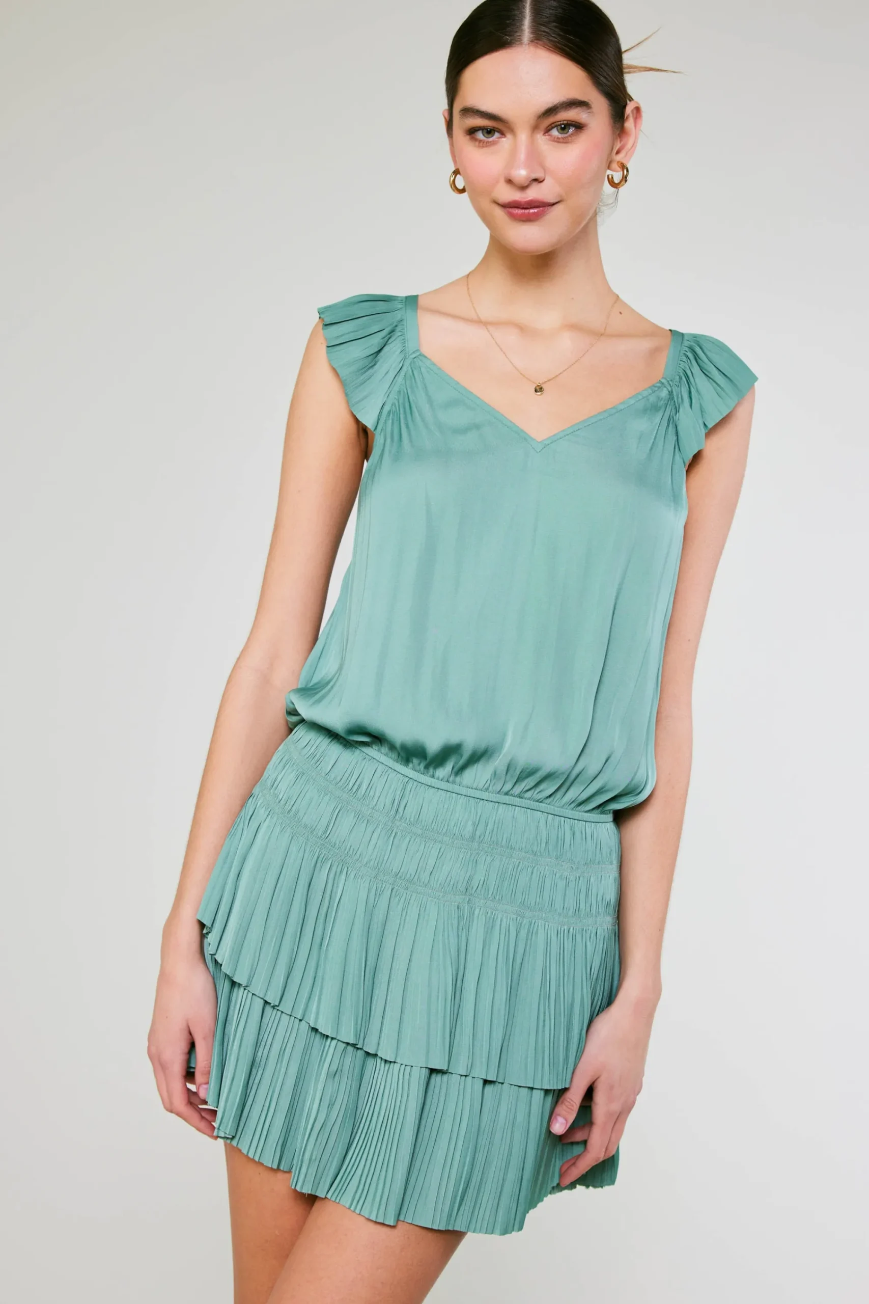 Current Air Mini Dresses-Sweetheart Smocked Mini Dress SAGEGREEN