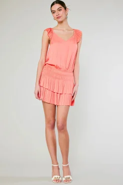 Current Air Mini Dresses-Sweetheart Smocked Mini Dress CORAL
