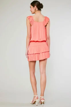 Current Air Mini Dresses-Sweetheart Smocked Mini Dress CORAL