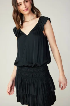 Current Air Mini Dresses-Sweetheart Smocked Mini Dress BLACK