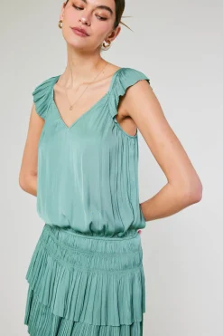 Current Air Mini Dresses-Sweetheart Smocked Mini Dress SAGEGREEN