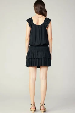 Current Air Mini Dresses-Sweetheart Smocked Mini Dress BLACK