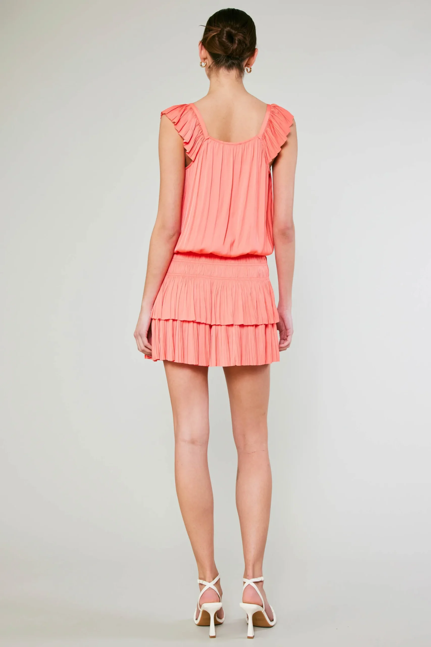 Current Air Mini Dresses-Sweetheart Smocked Mini Dress CORAL
