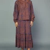 Current Air Long Sleeve Tops-Swirl Motif Blouse PURPLE-ORANGE