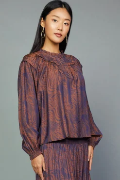 Current Air Long Sleeve Tops-Swirl Motif Blouse PURPLE-ORANGE