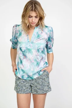 Current Air Short Sleeve Tops-Swirl Motif Blouse OCEANMULTI